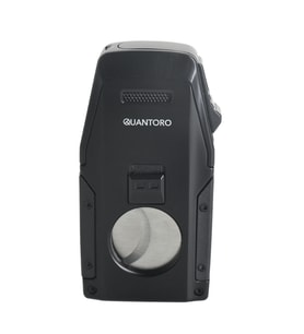 Quantoro Çift Torch Pürmüz Düz Kesici/Delicili Siyah Metal Puro Çakmağı - TRZ1125