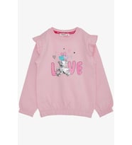 Breeze Kız Çocuk Sweatshirt Pullu Ayıcık Aksesuarlı Simli Yazı Baskılı 1.5-5 Yaş, Pembe