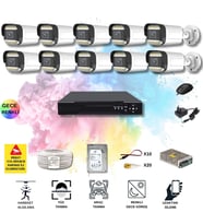10 Kameralı Set - Yapay Zeka Özellikli Gece Renkli Gösteren 5MP SONY Lensli 12 Warm Ledli FULLHD Güvenlik Kamerası Seti 312W-116