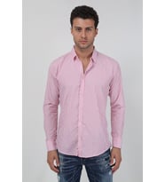 Erkek Kalın Dik Çizgili Uzun Kollu Slim Fit Gömlek 21Y-4300599 Kırmızı