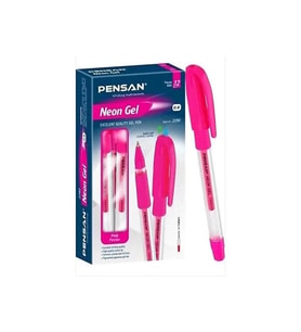 Pensan Jel Kalem Jely Neon Pembe Jel Tükenmez Kalem (12 Li Paket)
