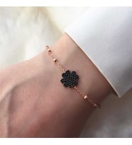 Gümüş Rose Kalpli Yonca Bayan Bileklik
