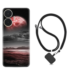 Realme C55 Kılıf Resimli Boyun Askılı İpli Desenli Silikon Series Red World 1836