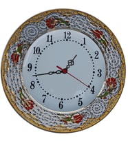 Armada Çini PRT 70 25 Cm Kırmızı Sarı Yaldızlı Lale karanfil Desenli Porselen Çini saat