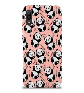 Huawei Y6 2019 Uyumlu Lansman Kılıf Panda Tasarımlı İçi Kadife Kapak-Pembe (Şeffaf)