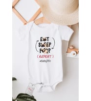 Eat Sleep Poop Özel Tasarım Bebek Zıbın Pamuklu Çıtçıtlı Body