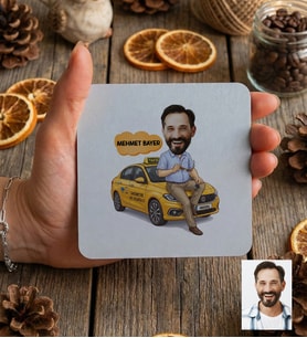 Kişiye Özel Karikatürlü Taksici Bardak Altlığı Doğum Günü Hediyesi