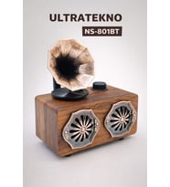 NS-801BT Gerçek Ahşap Gramofon Görünümlü Bluetooth Hoparlör & Nostaljik Radyo