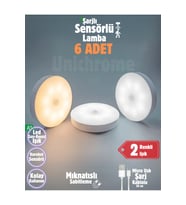 6 Adet Renkli Hareket Sensörlü USB Şarjlı LED Dolap İç Işık Seti (Krem)