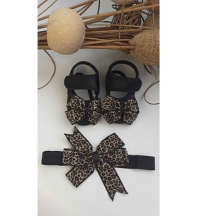 Bilgetrend Leopar Desenli Bebek Patik Ve Bandana Seti Bebek Ayakkabı Bandana Seti