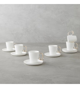 BK Gift Ivory Porselen 12 Parça 6 Kişilik Kahve Fincan Takımı 85 ml Beyaz-Gold – Şık Sunum Seti
