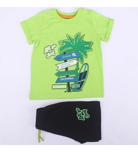 Erkek Çocuk Yeşil Laci Summer Time Yazılı Tabela Baskılı Şortlu 2'li Takım