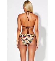Kadın Bikini Takımı Soyut Desenli Simli Dokulu Üçgen Kaplı Normal Bel Yanları Bağlamalı Örme Plaj