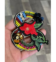 9X8 CM NAKIŞ TAŞ VE BONCUK İŞLEME 8 RAKAMI APLİKE ARMA DİKİŞ HOBİ AKSESUARI