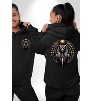Maahes Antik Savaş ve Koruma Tanrısı Mısır Siyah Kapüşonlu Sweatshirt Kadın Erkek Ön Minimal Sırt Baskılı