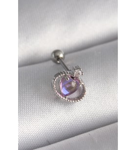 316L Çelik Gümüş Renk Mor Mineli Kalp Zirkon Taş Detay Tragus Piercing 5886