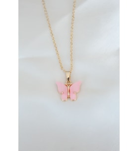 Gold Kaplama Pembe Sedefli Kelebek Kolye 5886 - SSSSSS5963-7236