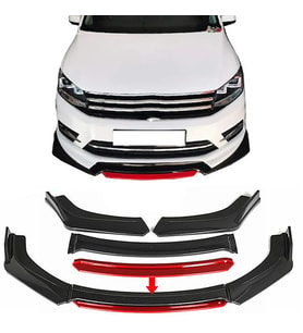 Vw Caddy Kırmızı Renkli Şeritli Dilli Ön Lip 4 Prç Parlak Siyah ABS 2010-2015