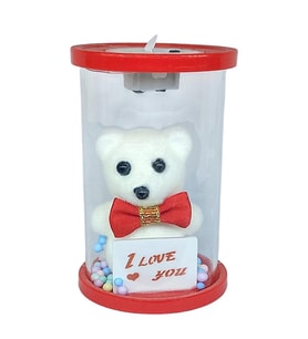 Cam Fanus Işıklı I Love You Ayıcık Kırmızı