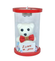Cam Fanus Işıklı I Love You Ayıcık Kırmızı