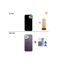 iPhone 14 PRO MAX Mor Arka Kapak Arka Cam Batarya Kapağı Lazer Kesim Kapak Pil Kapağı + B-7000 Yapıştırıcı + Tamir Seti