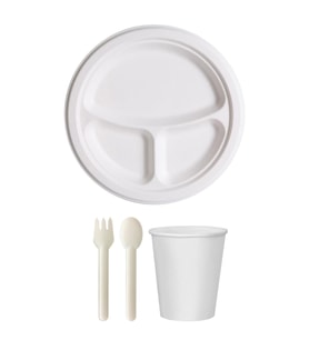 Ekolojik 26 Cm. 3 Bölmeli 72 Kişilik Parti Piknik Sofra Sunum Seti -Tabak Bardak Çatal Kaşık Takımı