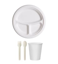 Ekolojik 26 Cm. 3 Bölmeli 72 Kişilik Parti Piknik Sofra Sunum Seti -Tabak Bardak Çatal Kaşık Takımı