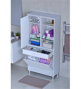 Eliusta Mira Dolap 6 Bölme Çok Fonksiyonlu Banyo Dolabı 70 cm Beyaz Sepetli Dolap 70x171x32,5 cm Organizer
