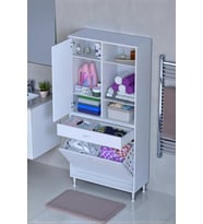 Eliusta Mira Dolap 6 Bölme Çok Fonksiyonlu Banyo Dolabı 70 cm Beyaz Sepetli Dolap 70x171x32,5 cm Organizer