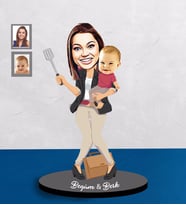 Kişiye Özel Anneler Günü Anne ve Erkek Çocuk Karikatürlü Ahşap Biblo Model-2-Eco
