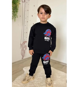 Cg Kids Spiderman Örümcek Adam 3 Iplik Erkek Çocuk Alt Üst Takım (Siyah)