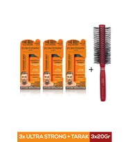 Fontenay Saç Şekillendirici Pudra Toz Wax Ultra Strong Turuncu 20gr X3 + Profesyonel Saç Fırçası 1018 4'lü Set