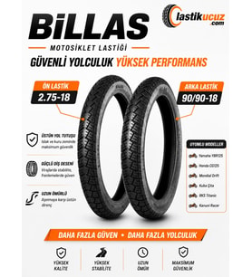 BİLLAS 2.75-18 TL 4PR 42P BL084 ve 90/90-18 TL 4PR 51P BL084 ÖN ARKA TAKIM MOTOSİKLET DIŞ LASTİĞİ