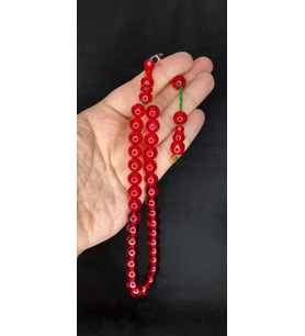 ÇUBUK KEHRİBAR TESBİH KÜRE KESİM KIRMIZI RENK T-416 (Çok Renkli)