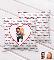 BK Gift Kişiye Özel Sevgililer Karikatürlü I Love You Kalp Desenli Dekoratif Kırlent Yastık-100 (Beyaz)