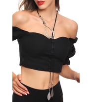 Kadın Antik Gümüş Kaplama Yaprak Charmlı Dolama Model Tasarım İp Kolye