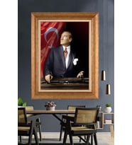 Altın Varaklı Çerçeveli Paspartulu Atatürk Tablo nh407 (Gold)