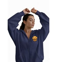 Kadın Golden Retriever Baskılı Oversize Fermuarlı Hoodie (Lacivert)