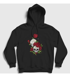 Presmono Unisex Siyah Roses And Skulls Kapüşonlu Sweatshirt 353757tt