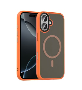 iPhone 17 Kılıf Mat Arka Yüzey Wireless Şarj Özellikli Flet M-safe Kılıf Turuncu