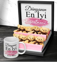 Öğretmenler Gününe Özel Kutulu Peluş Ayıcık & Özel Tasarım Kupa Hediye Seti (Pembe)
