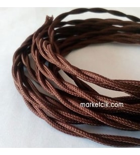 Marketcik 2x0,50mm Kahverengi Renkli Dekoratif BURGULU Kumaş Kablo, 1 Metre