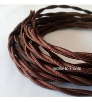 Marketcik 2x0,50mm Kahverengi Renkli Dekoratif BURGULU Kumaş Kablo, 1 Metre