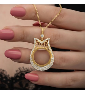 Gold Çeyrek Altın TakılabilenZirkon Taşlı 925 Ayar Gümüş Kadın Kolye