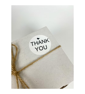 Thank You Üstü Kalpli Siyah Yazılı 5 Cm Yuvarlak Yapışkanlı Etiket 100 Adet