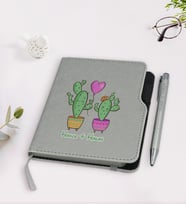 BK Gift Kişiye Özel Kaktüs Tasarımlı Gri Termo Deri Defter Kalem Seti-12