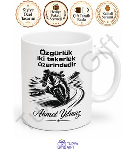 Motorcuya Hediye İsme Özel Baskılı Kupa Bardak Motosiklet Severler İçin