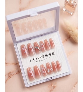 Louésse Peach Veil Takma Tırnak 12’li Nude Şeftali Tonlu Çiçek Detaylı Nail Set