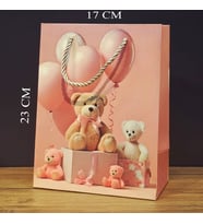 Ayıcık Desenli Pembe Küçük Boy Karton Hediye Çantası