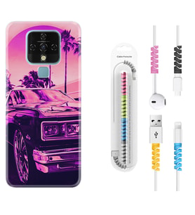 Tecno Camon 16 18P Pova 3 Pova Neo Kılıf Kablo Koruma Spiral Silikon Mor Araba 1711